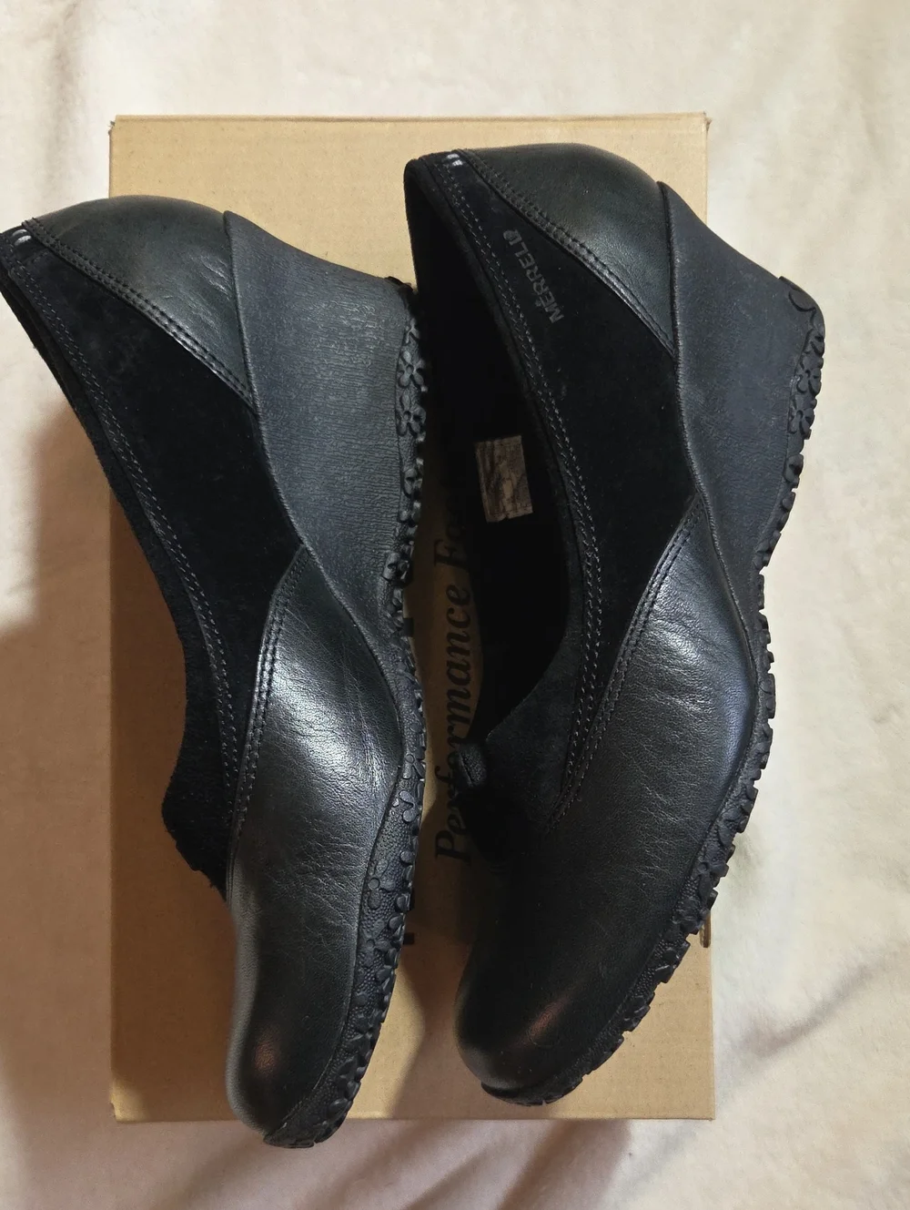 Merrell Lotus black leather suede slip on wedge Sz 8.5